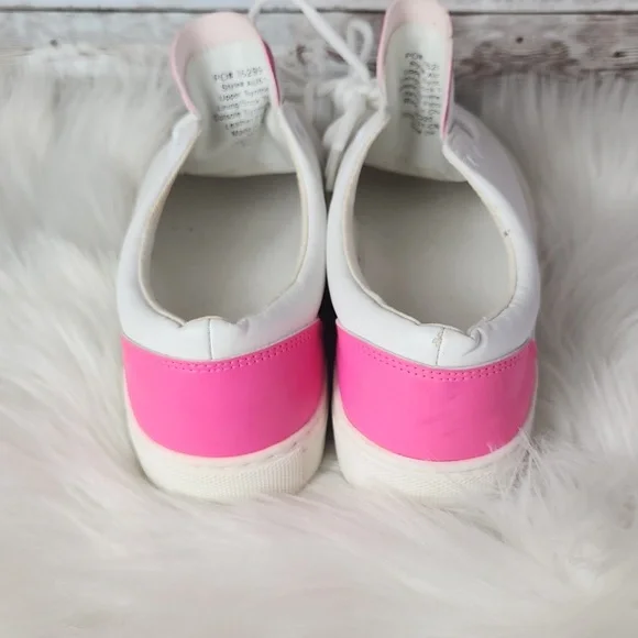 J. Crew, women's white with pink sneakers. Hardly used. Leather Flocking, Sz 7.5 - Picture 3 of 8